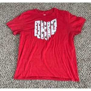Ohio clothing‎ Women's Red short sleeve Ohio with animal prints shirt size large